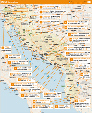 karte Highlightskarte des Stefan Loose Travelhandbuches Balkan 2024 als Blick ins Buch
