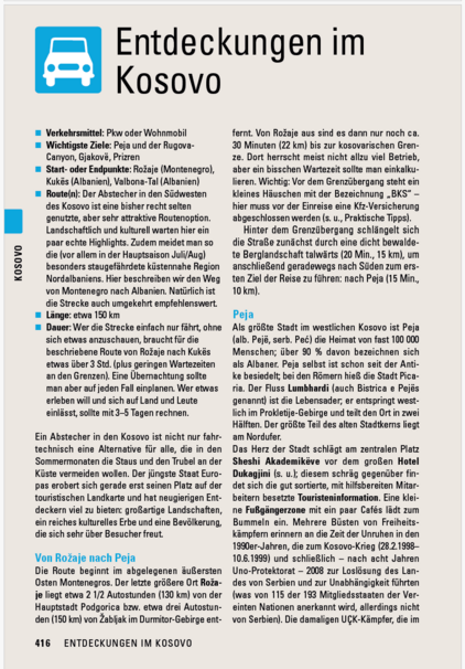 Ausflug in den Kosovo - ein Lesebeispiel aus dem Stefan Loose Travelhandbuch Balkan - Die Adriaroute 2024 als Blick ins Buch