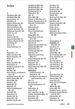 Beispielseite des Indexes im Stefan Loose Travelhandbuch Balkan - Die Adriaroute als Blick ins Buch