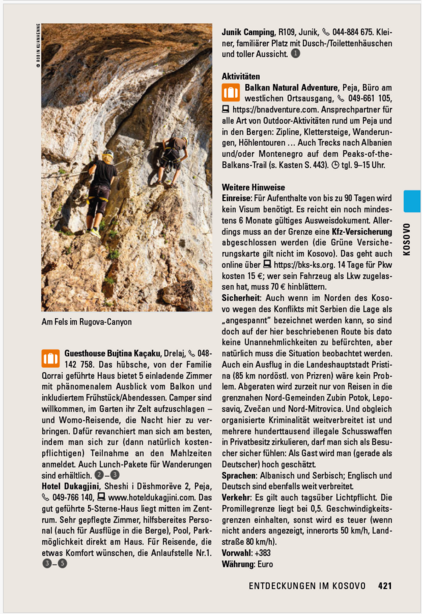 Klettern im Kosovo Beispieltext im Stefan Loose Travelhandbuch Balkan - Die Adriaroute 2024 als Blick ins Buch